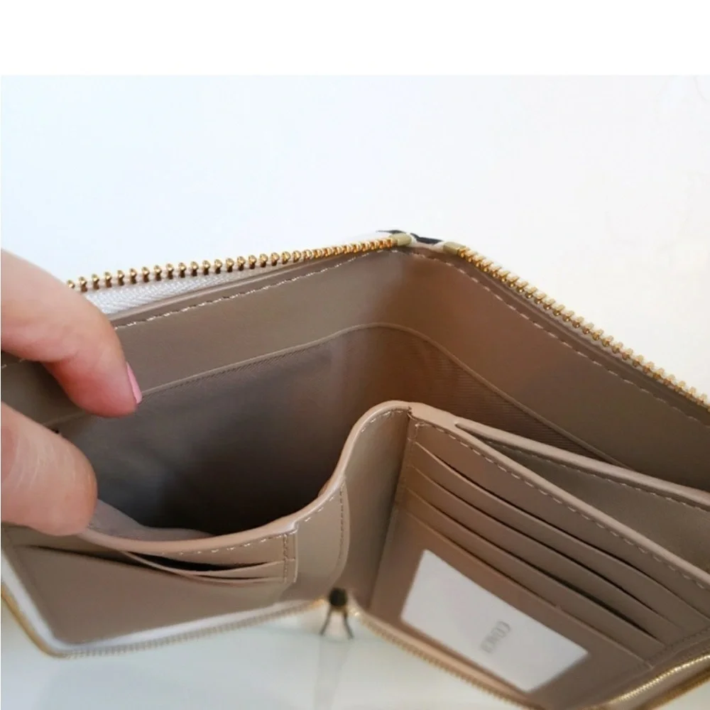 COACH Medium ID Zip Wallet With Diary Embroidery in Gold/ Chalk